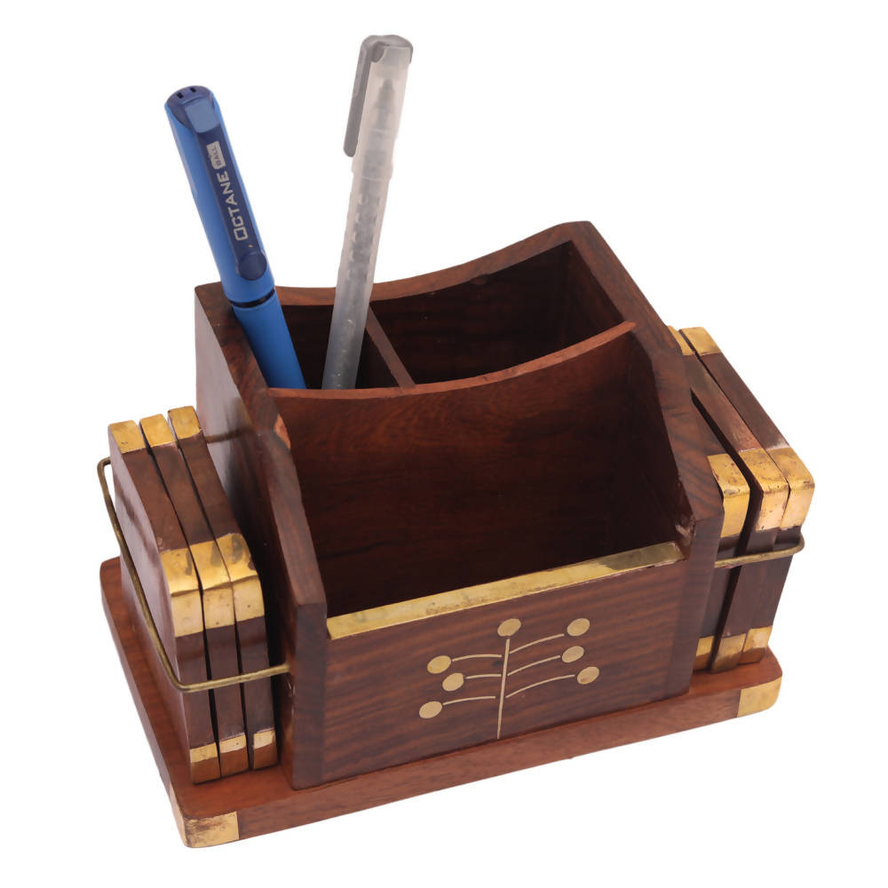 Nizalia Wooden Coaster And Pen Holder - Limited Time Offer