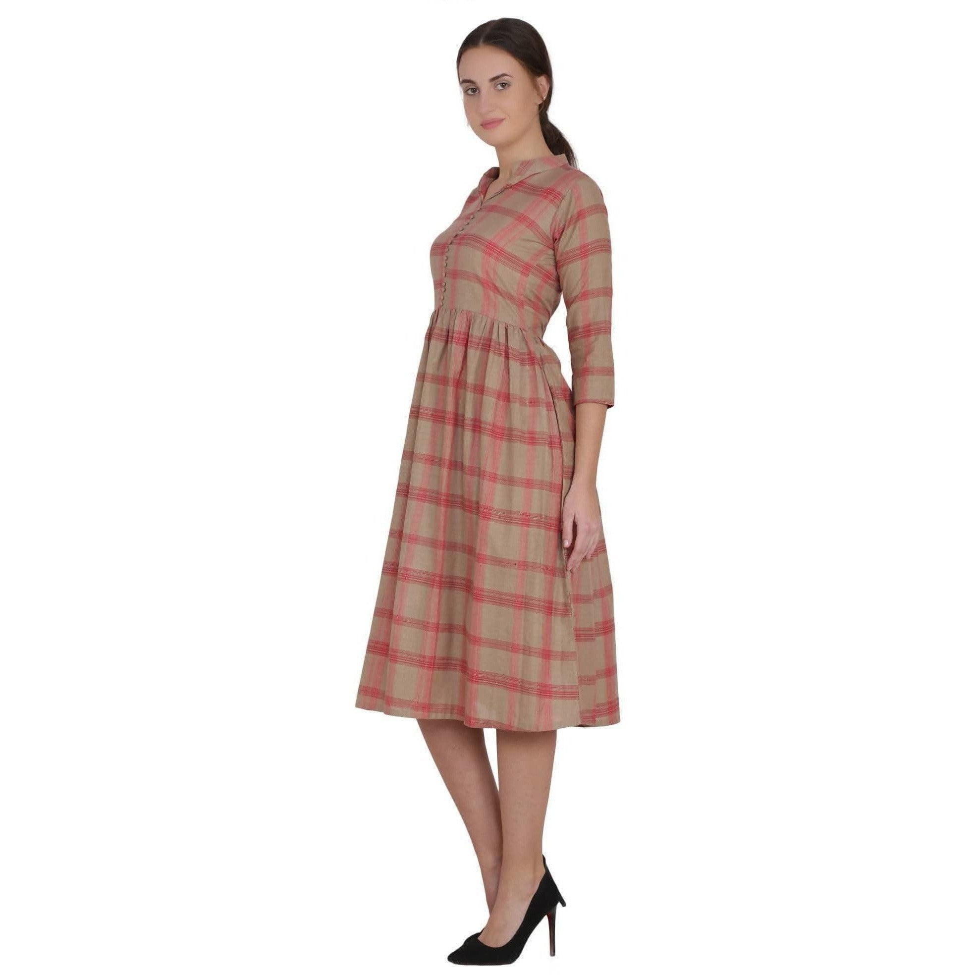 Kanoor Women's Red Rayon Frock Style Kurti