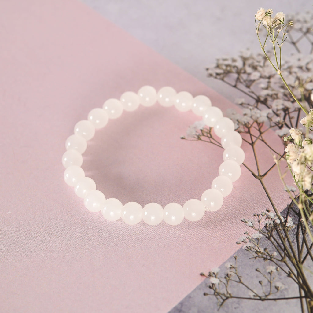 NVR Men & Women White Marbel Crystal Elasticated Bracelet - Distacart