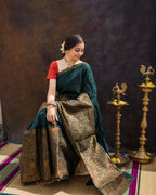 DEIANA'S Beautiful Designer Golden zari Soft Lichi Silk Saree - Green