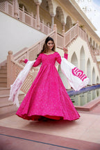 Pink Pure Maslin Bandhej Print Work Stitched Suit With Dupatta - Anbazaar - Distacart