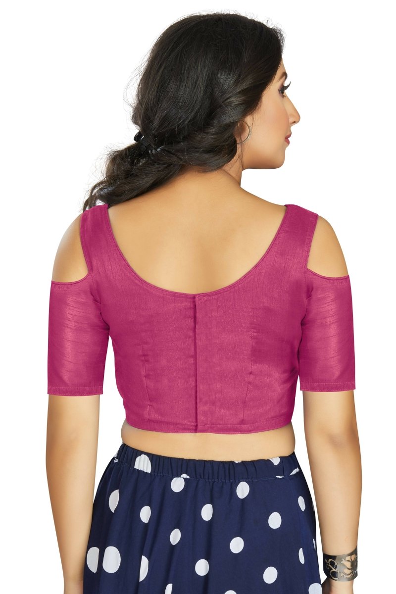 Aastha Fashion Women's Pink Art Silk Cold Shoulder Sleeve Readymade Blouse