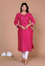 Miravan Women's Plus Size Pink Bandhani Pakistani Straight Kurti