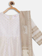 Ahalyaa Off White Chanderi Anarkali Kids Kurta With Dupatta For Girls