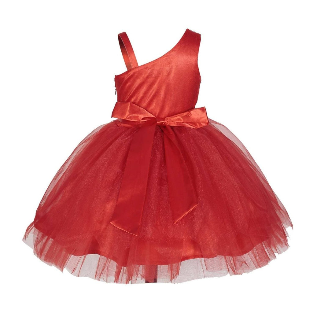 Asmaani Baby Girl's Red Satin Knee Length Frock (AS-DRESS-22148)