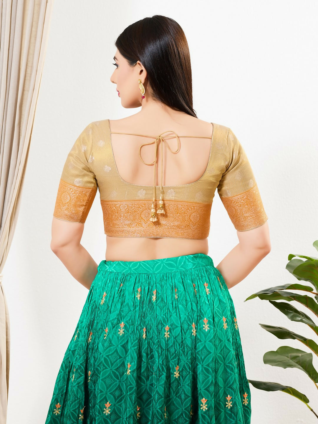 Joban Fashion Gold Tissue Padded Blouse With Round Neck Elbow Sleeves - Distacart