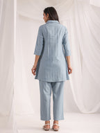 Janasya Light Jacquard Self Design Shirt Top & Bottom Set - Distacart