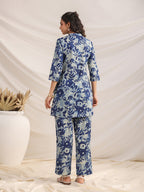 Janasya Dark Cotton Floral Straight Top & Bottom Set - Distacart