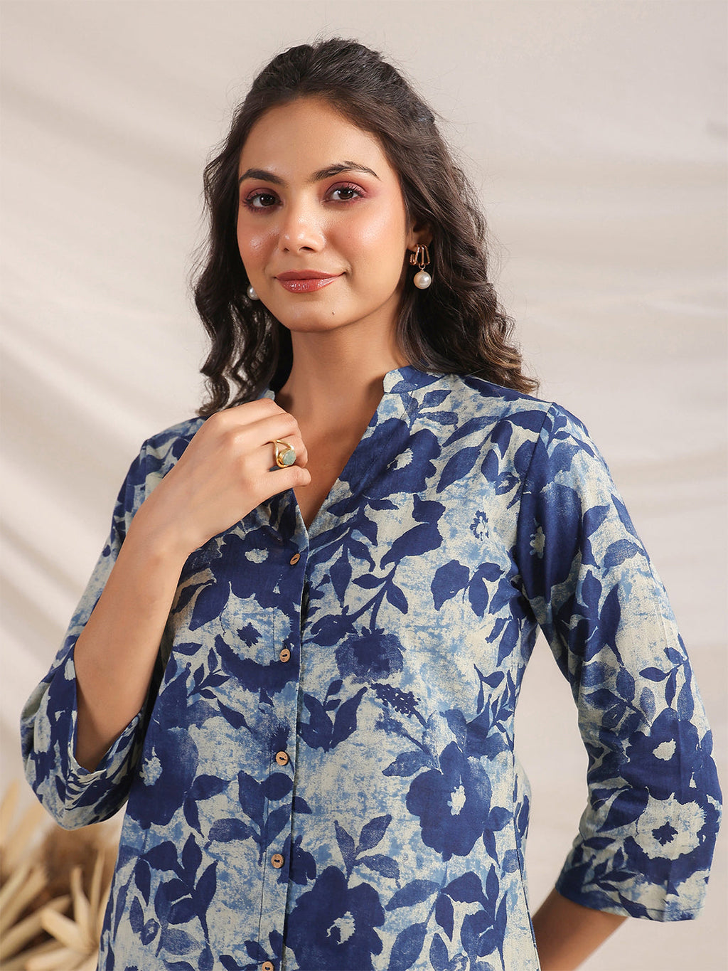 Janasya Dark Cotton Floral Straight Top & Bottom Set - Distacart