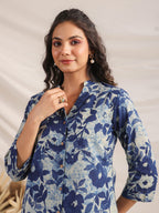 Janasya Dark Cotton Floral Straight Top & Bottom Set - Distacart