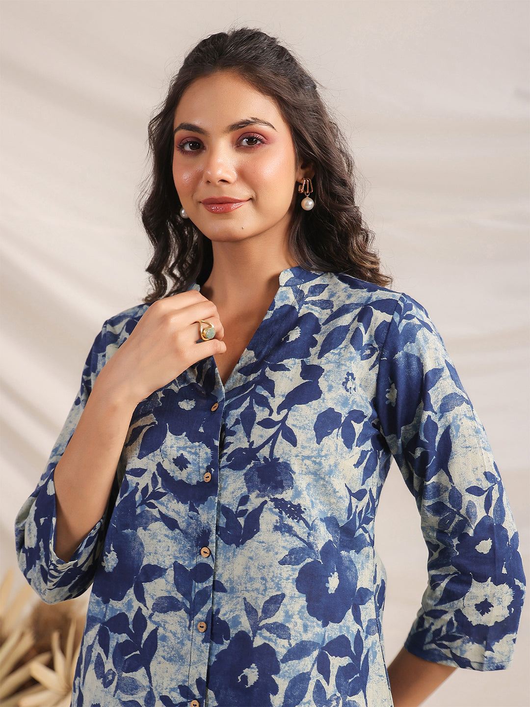 Janasya Dark Cotton Floral Straight Top & Bottom Set - Distacart
