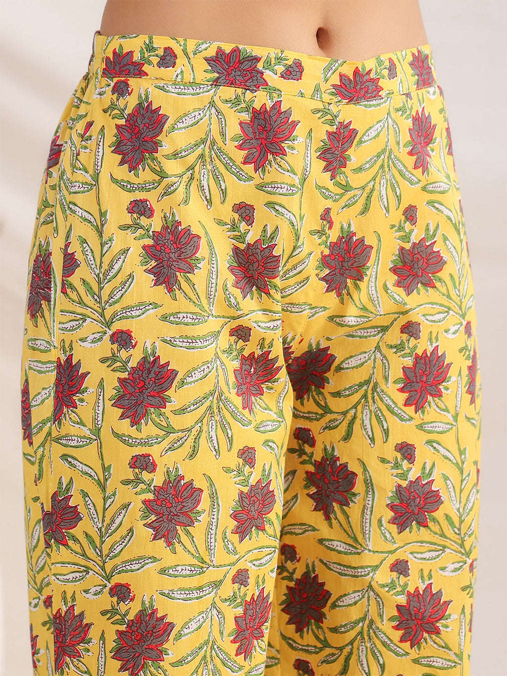 Janasya Bright Cotton Floral Pleated Top & Bottom Set - Distacart