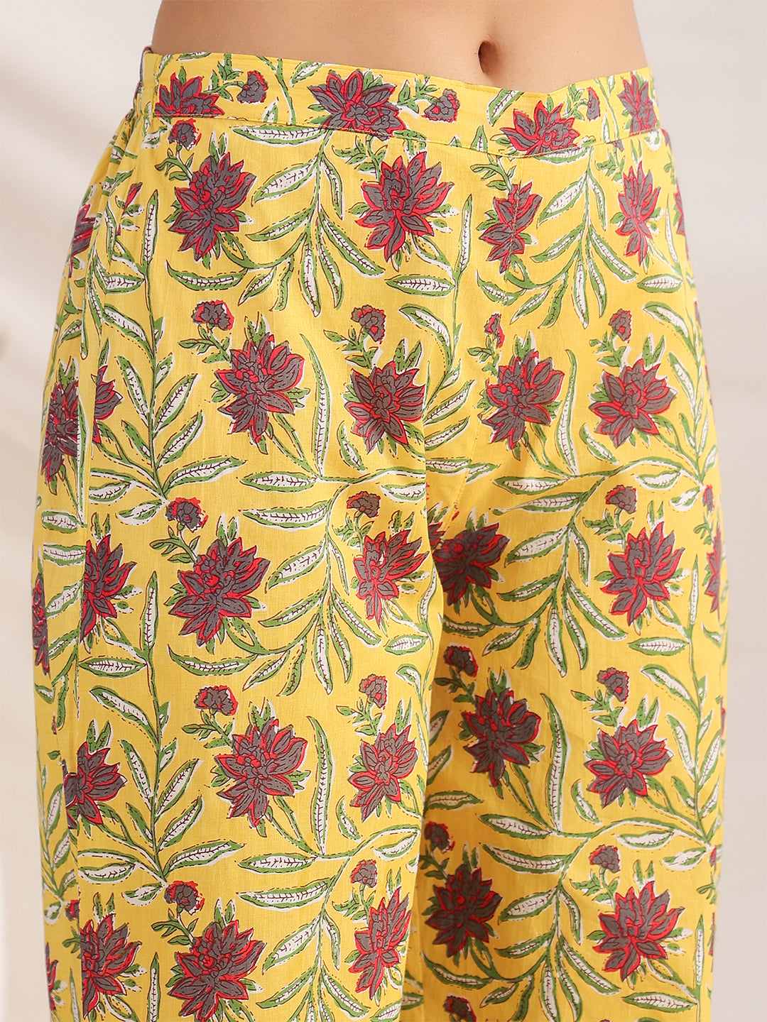 Janasya Bright Cotton Floral Pleated Top & Bottom Set - Distacart