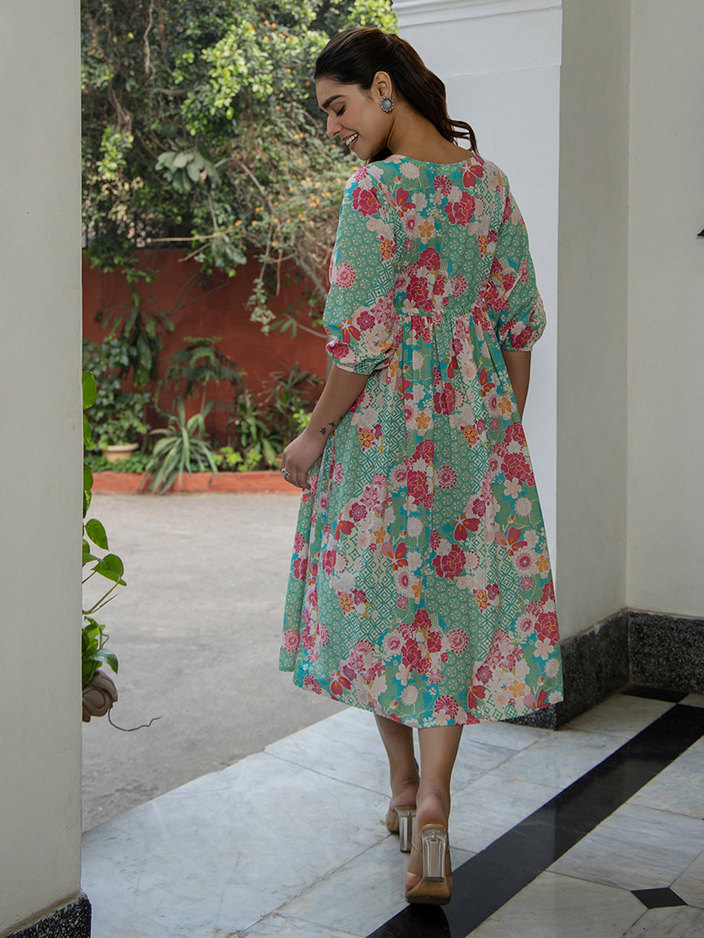 Janasya From Style Master Cotton Floral Fit & Flare Dress - Distacart