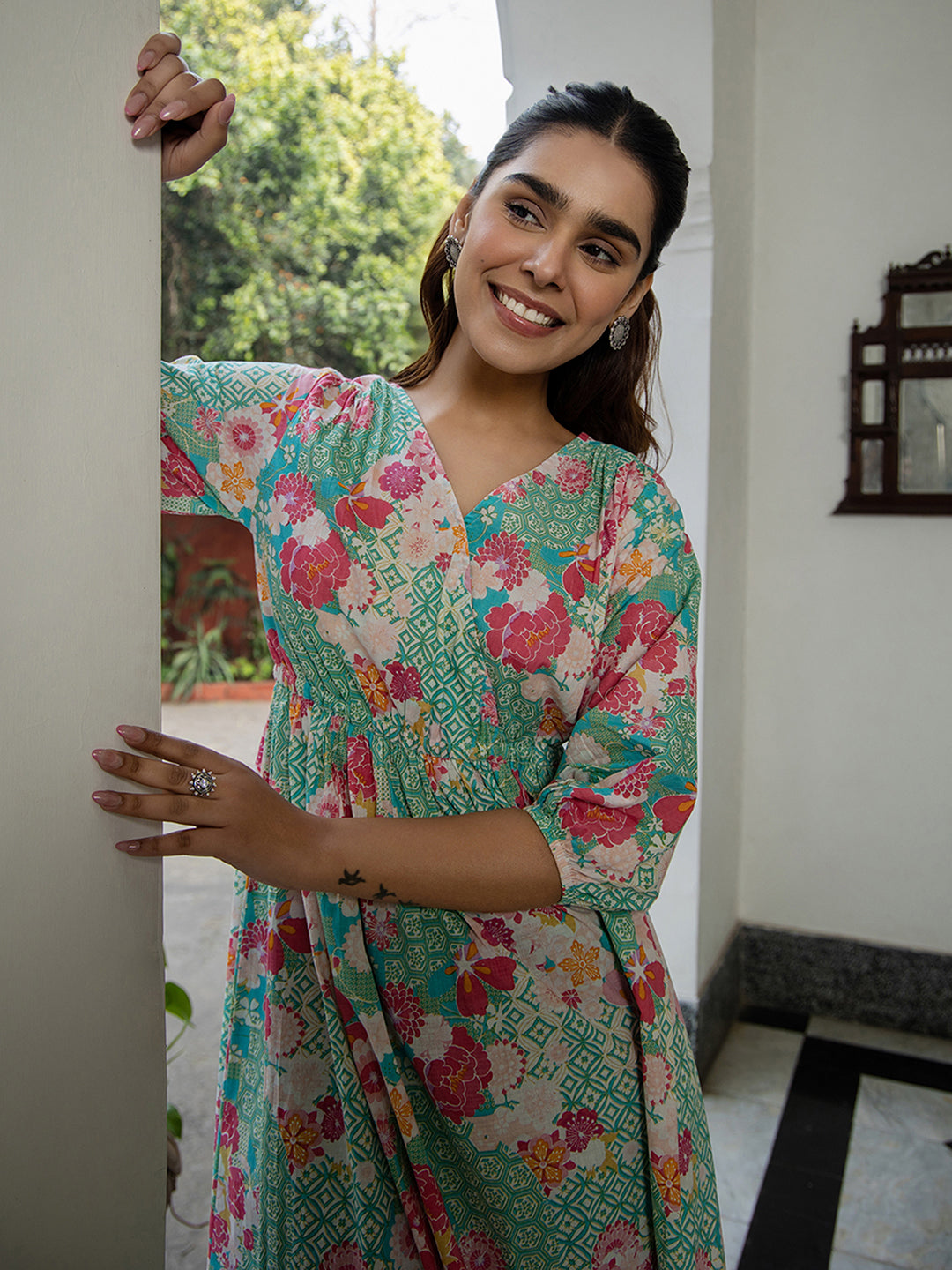 Janasya From Style Master Cotton Floral Fit & Flare Dress - Distacart