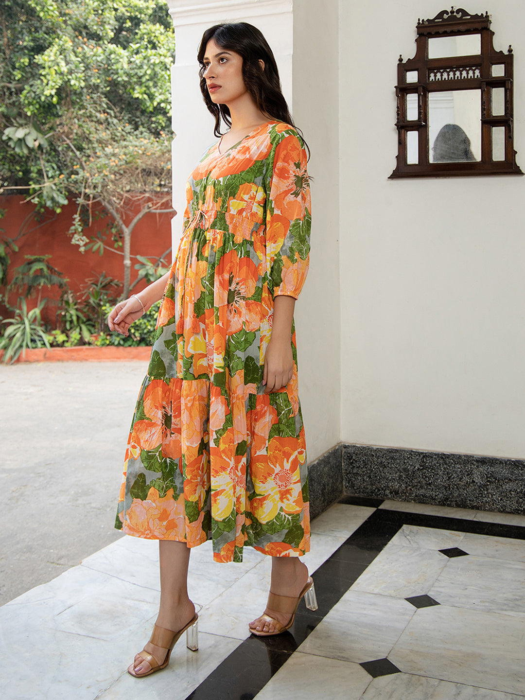 Janasya Multicolour Cambric Floral Dress - Distacart