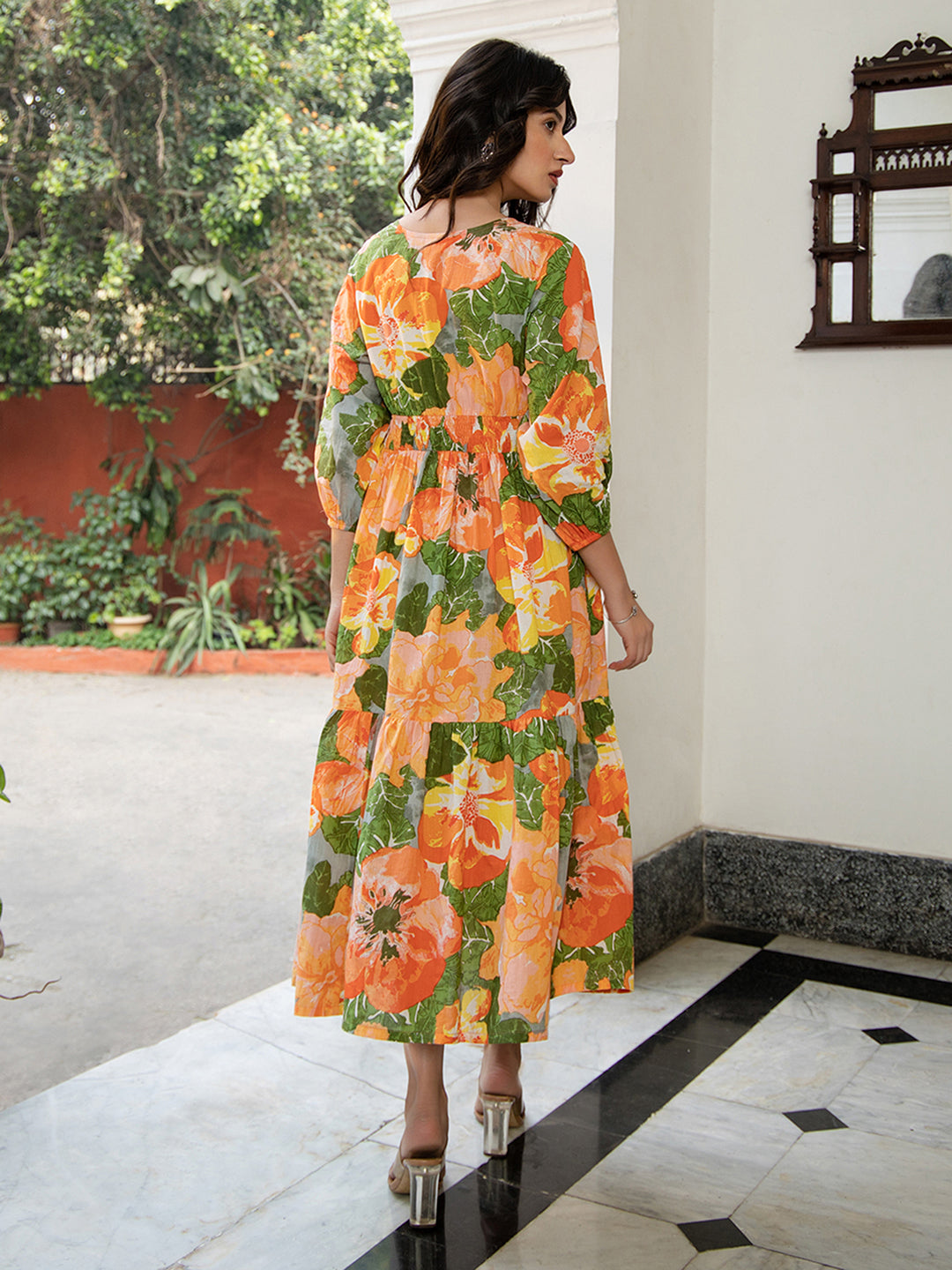 Janasya Multicolour Cambric Floral Dress - Distacart