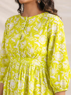 Janasya Lime Cambric Floral Dress - Distacart