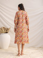 Janasya Gathered Cambric Yellow Floral V-Neck Dress - Distacart