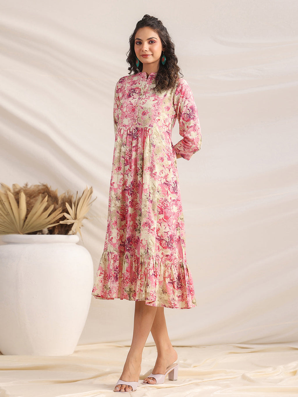 Janasya Light Cotton Abstract Gathered Dress - Distacart