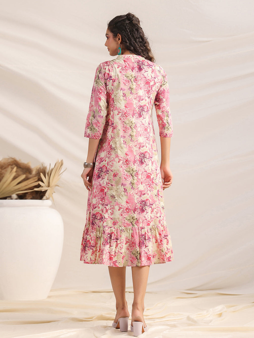 Janasya Light Cotton Abstract Gathered Dress - Distacart