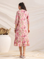 Janasya Light Cotton Abstract Gathered Dress - Distacart