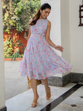 Janasya Lavender Dobby Georgette Floral Tiered Dress - Distacart