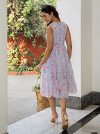Janasya Lavender Dobby Georgette Floral Tiered Dress - Distacart