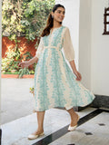 Janasya Off White Dobby Georgette Floral Flared Dress - Distacart