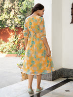 Janasya From Style Master Dobby Georgette Floral Flared Dress - Distacart