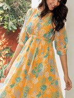 Janasya From Style Master Dobby Georgette Floral Flared Dress - Distacart