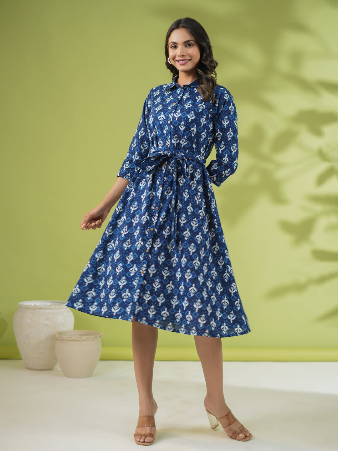 Janasya Dark Cotton Ethnic Motifs Shirt Dress Dress - Distacart