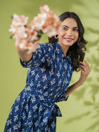 Janasya Dark Cotton Ethnic Motifs Shirt Dress Dress - Distacart
