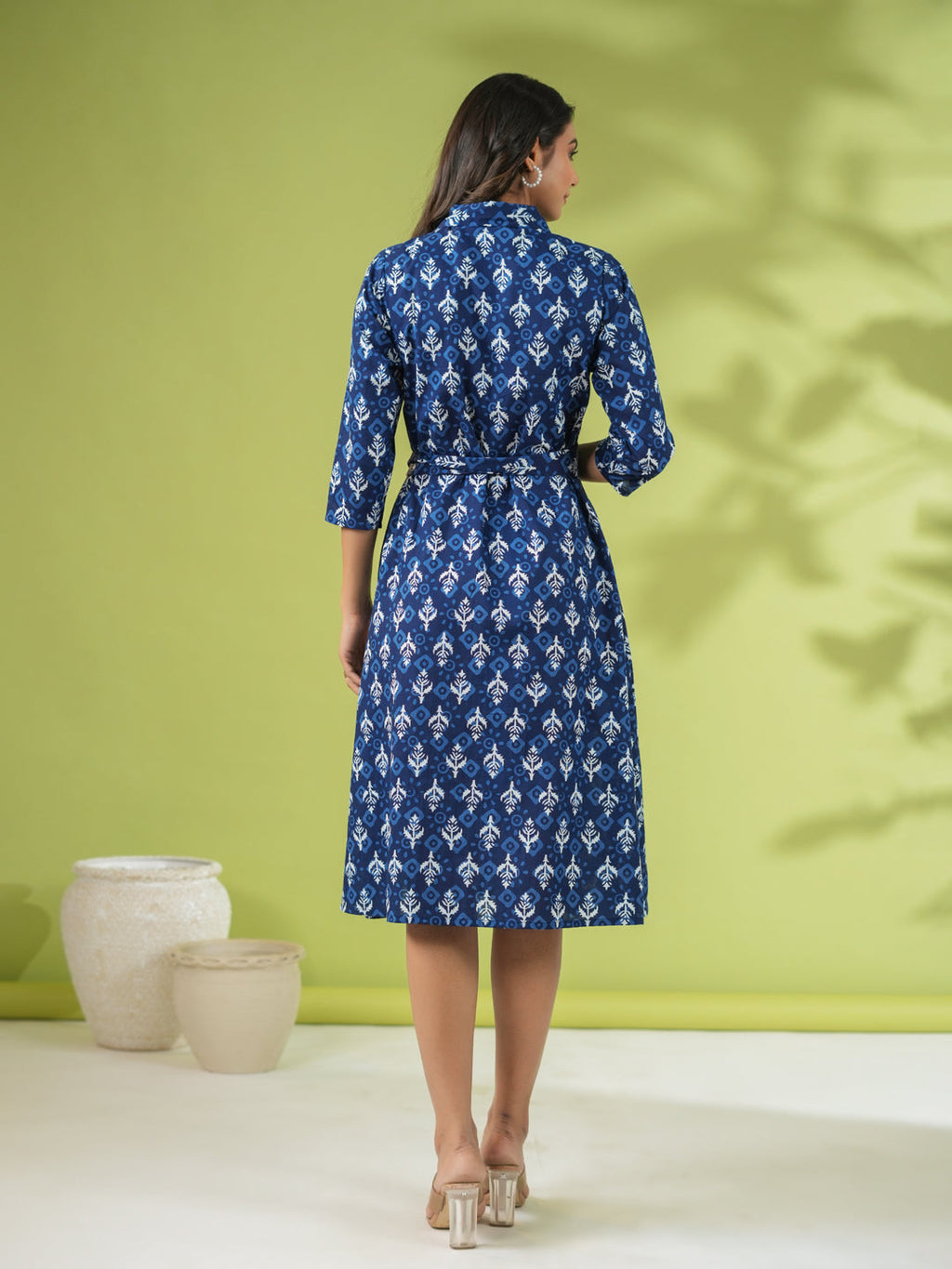 Janasya Dark Cotton Ethnic Motifs Shirt Dress Dress - Distacart