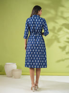 Janasya Dark Cotton Ethnic Motifs Shirt Dress Dress - Distacart