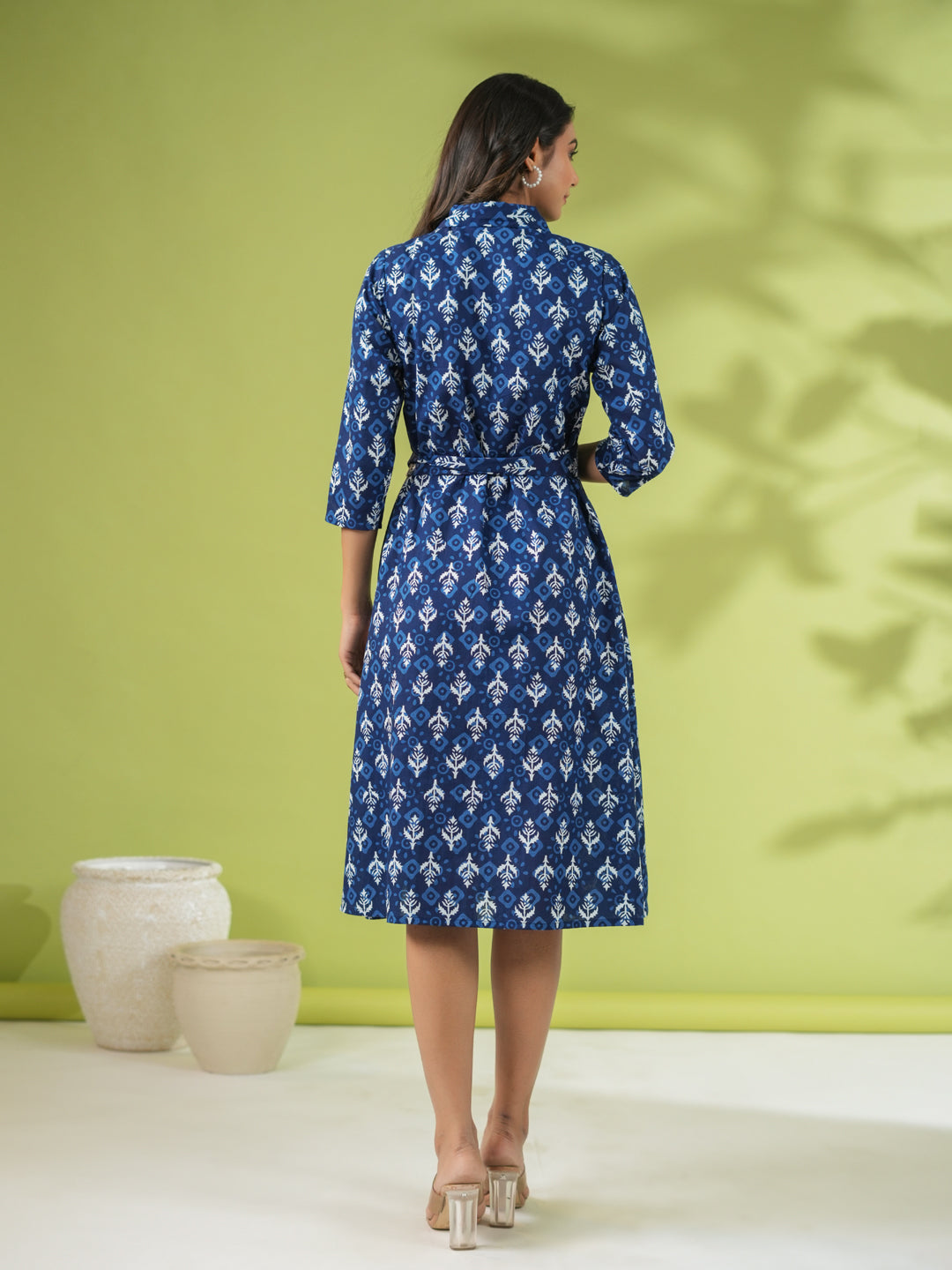 Janasya Dark Cotton Ethnic Motifs Shirt Dress Dress - Distacart