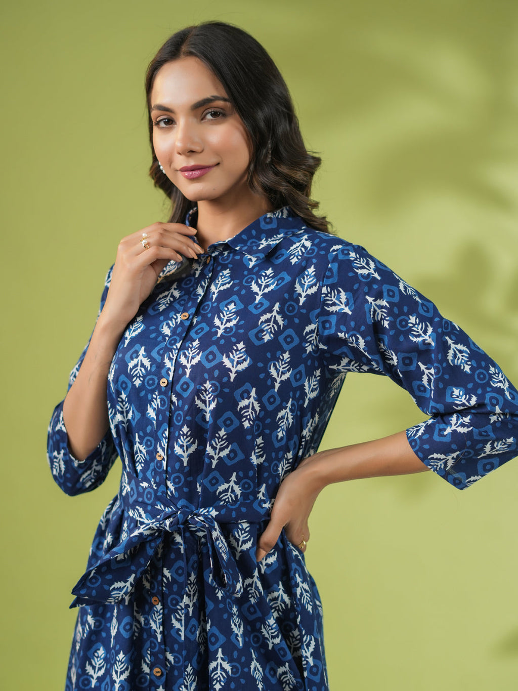 Janasya Dark Cotton Ethnic Motifs Shirt Dress Dress - Distacart