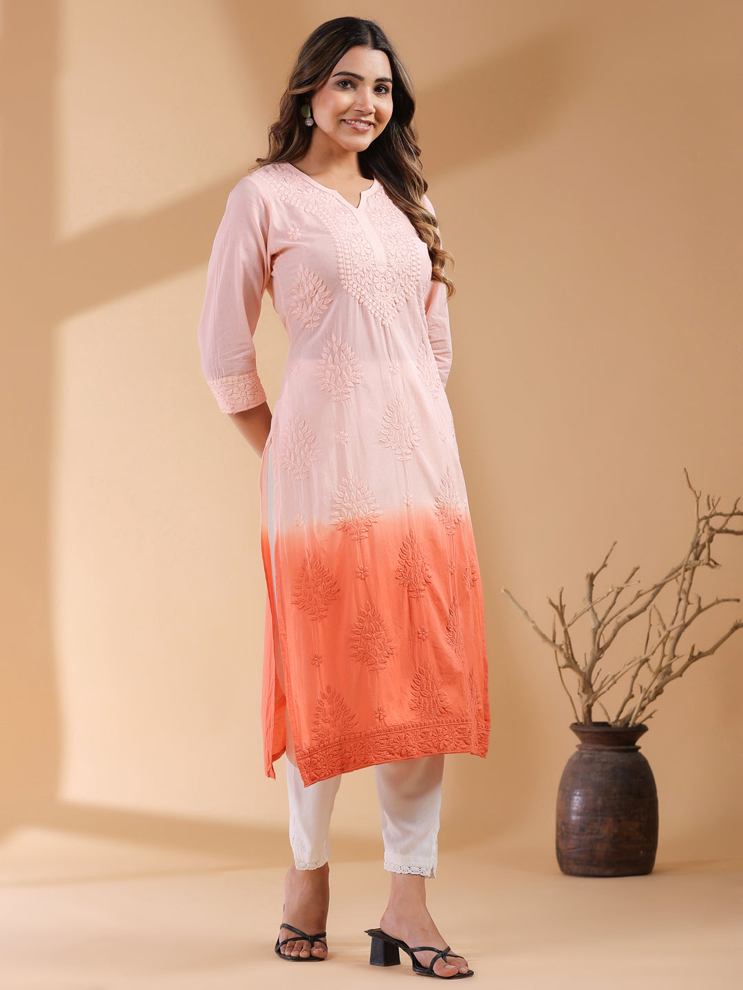 Janasya Bright Cotton Ombre Straight Kurta - Distacart