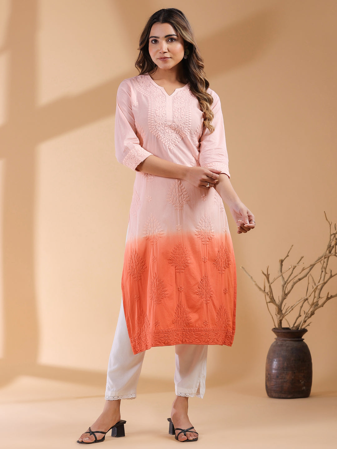 Janasya Bright Cotton Ombre Straight Kurta - Distacart