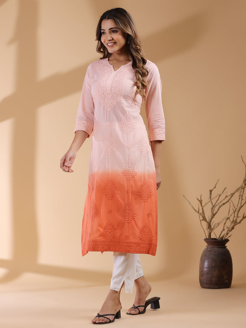 Janasya Bright Cotton Ombre Straight Kurta - Distacart