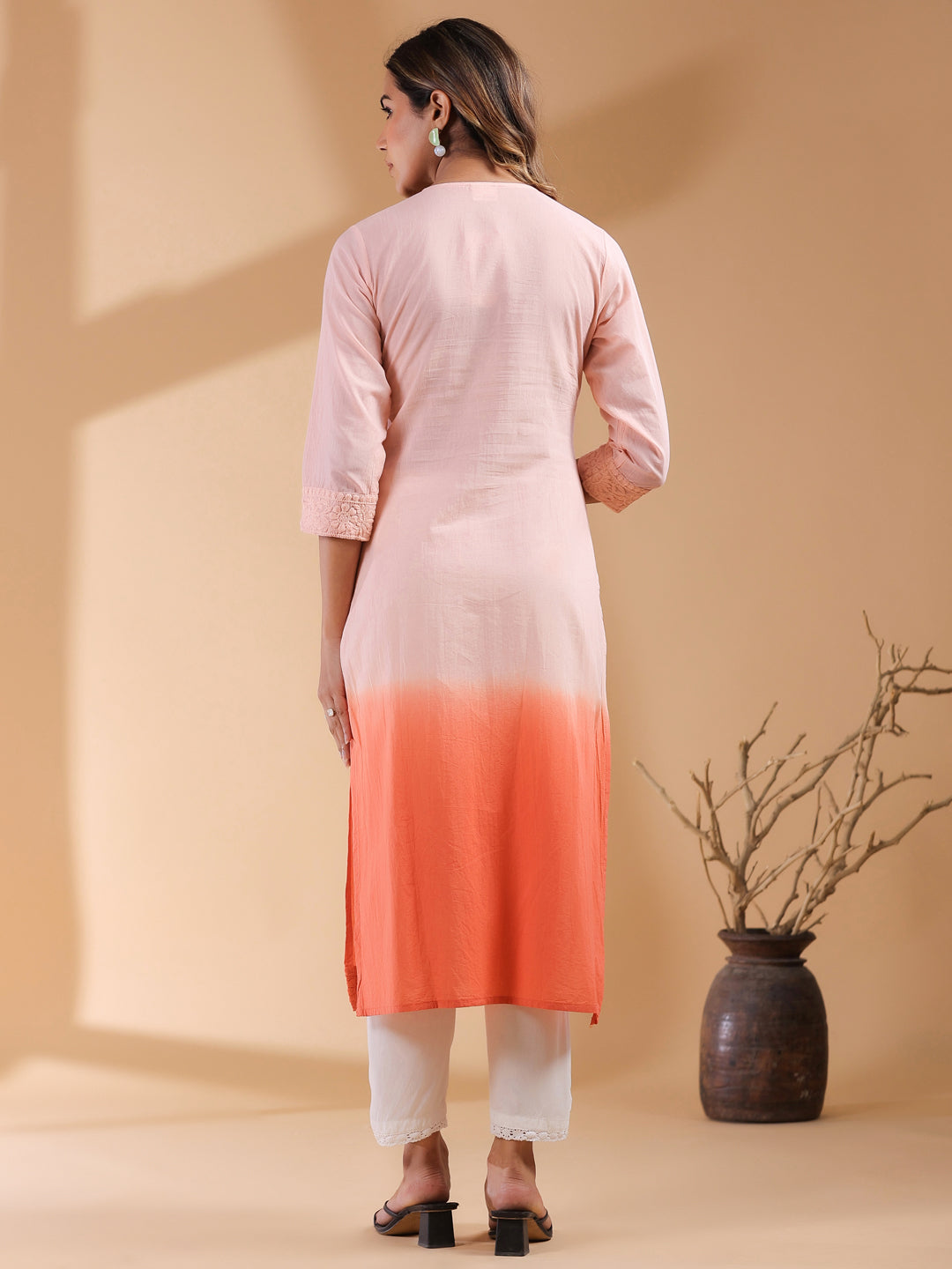 Janasya Bright Cotton Ombre Straight Kurta - Distacart