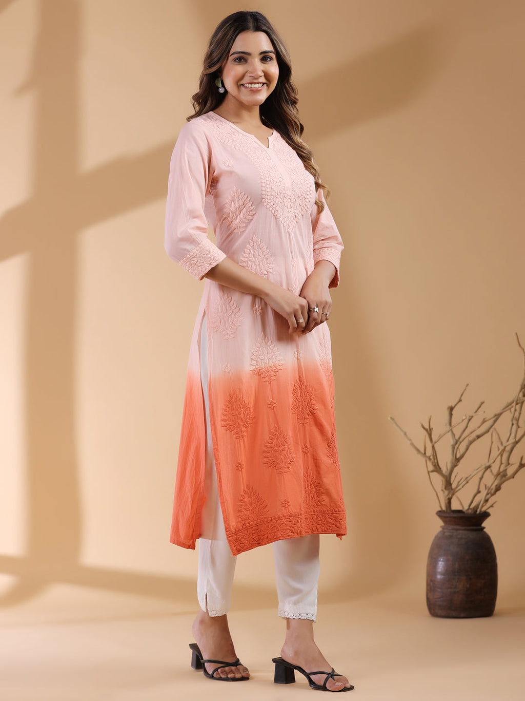 Janasya Bright Cotton Ombre Straight Kurta - Distacart