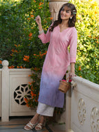 Janasya Bright Cotton Ombre Straight Kurta - Distacart