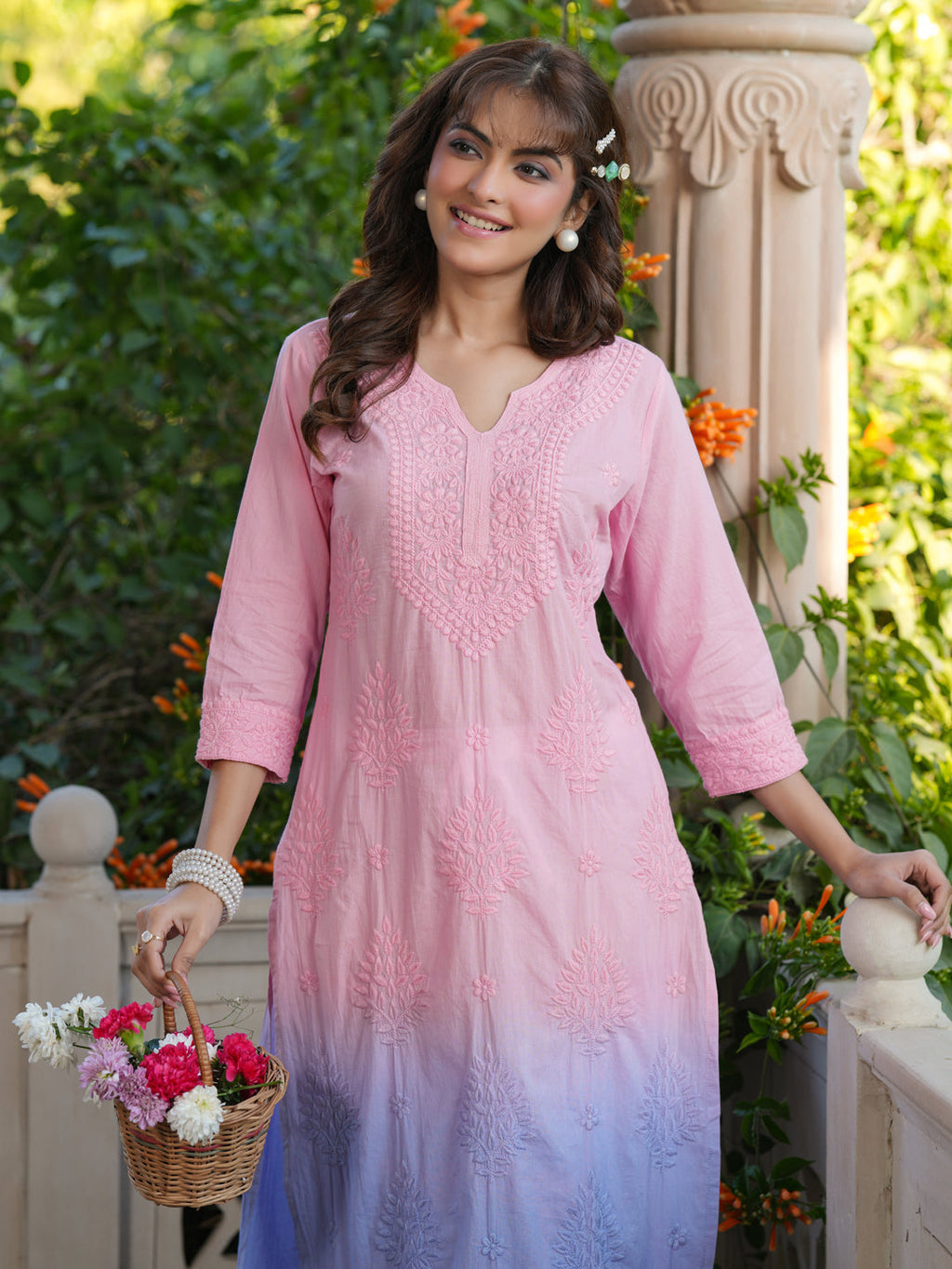 Janasya Bright Cotton Ombre Straight Kurta - Distacart