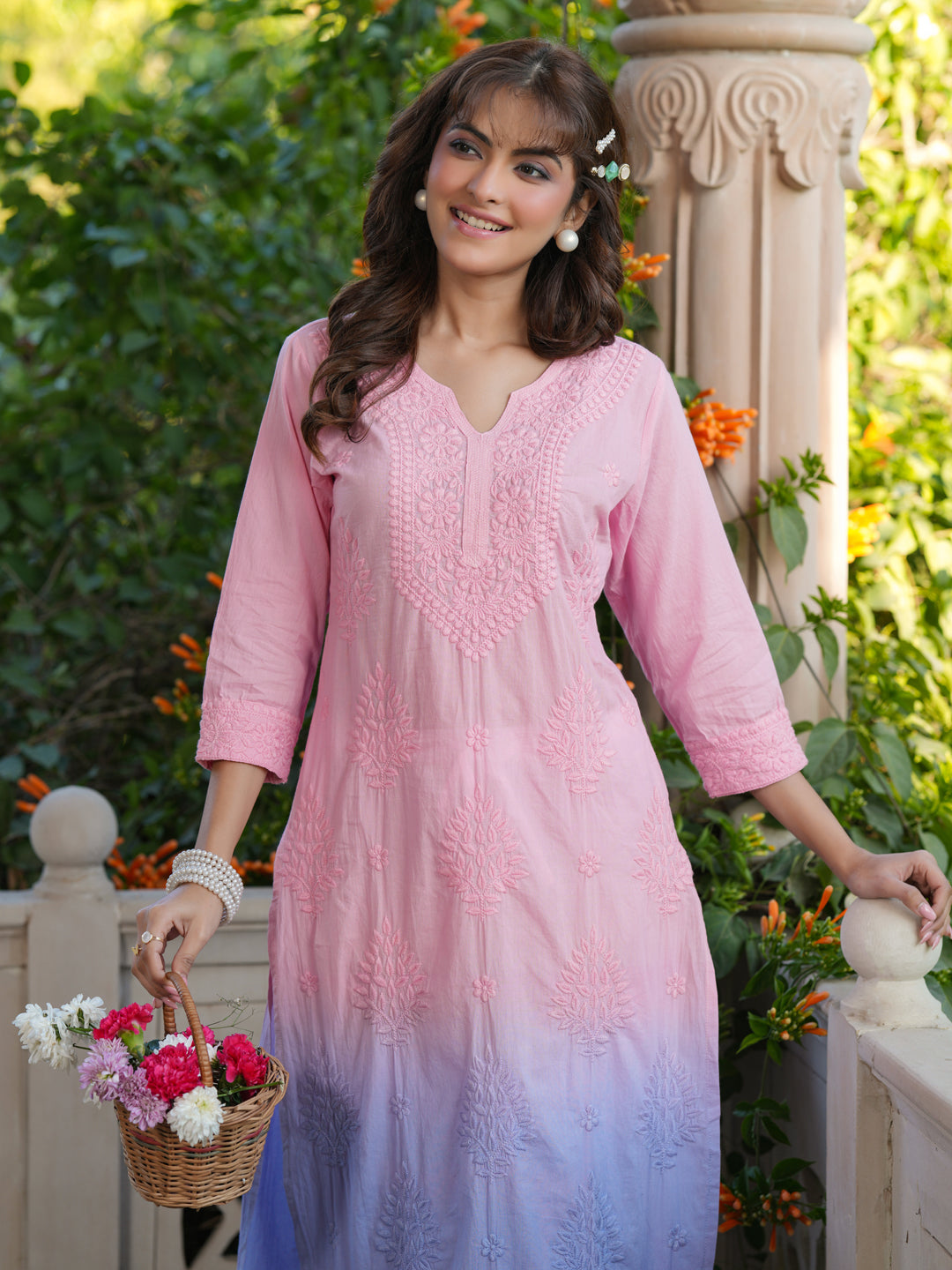 Janasya Bright Cotton Ombre Straight Kurta - Distacart