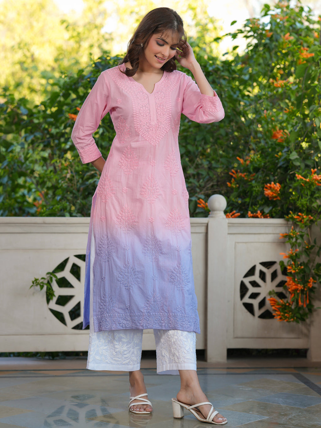 Janasya Bright Cotton Ombre Straight Kurta - Distacart