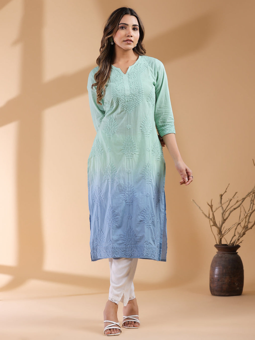 Janasya Bright Cotton Ombre Straight Kurta - Distacart