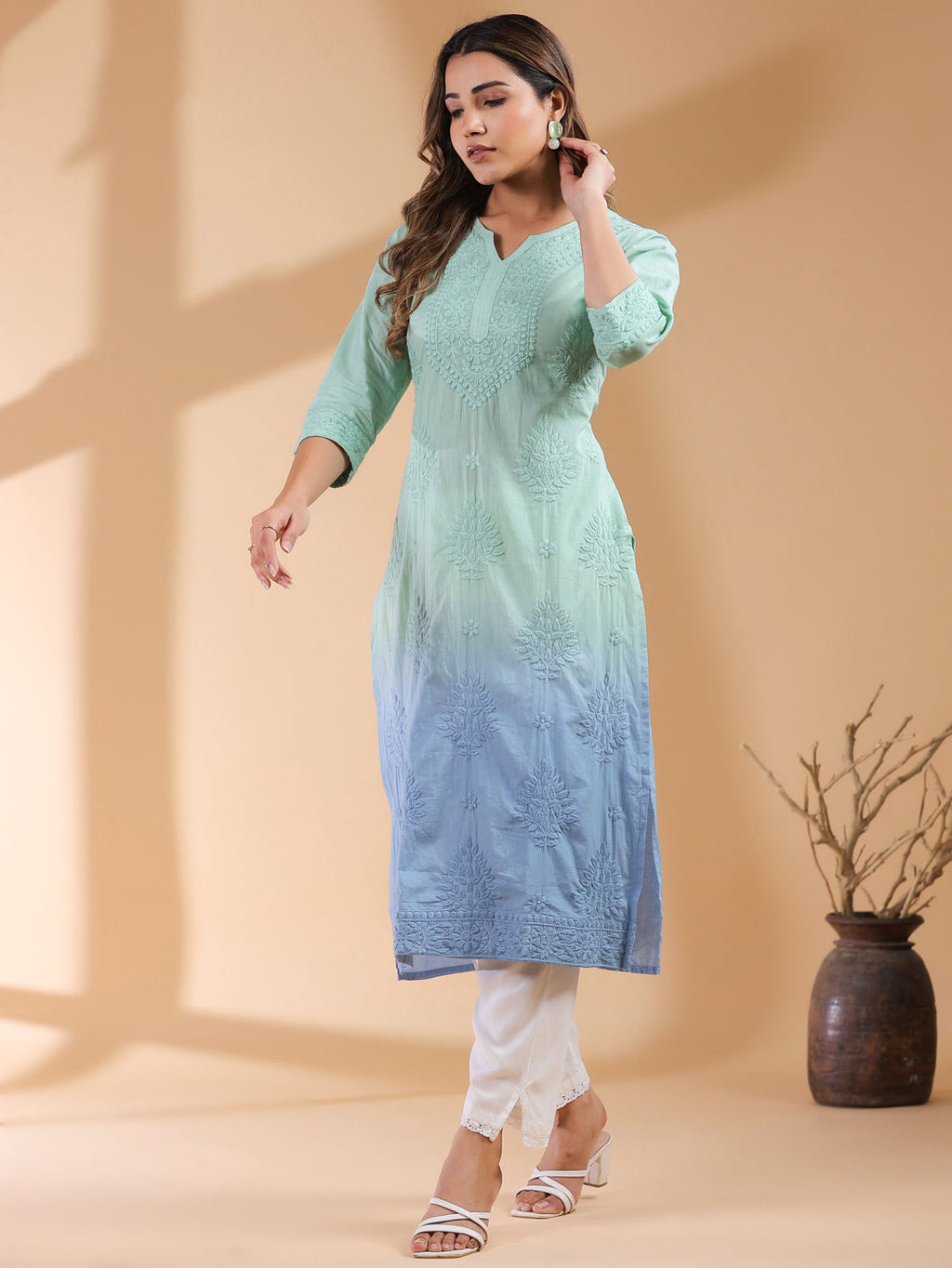 Janasya Bright Cotton Ombre Straight Kurta - Distacart