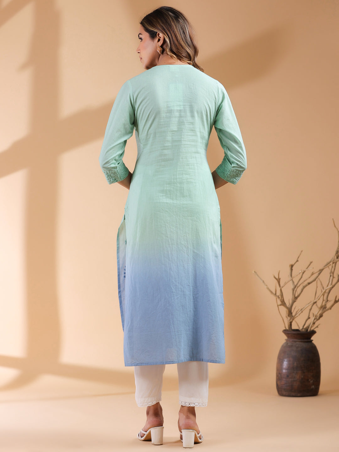 Janasya Bright Cotton Ombre Straight Kurta - Distacart