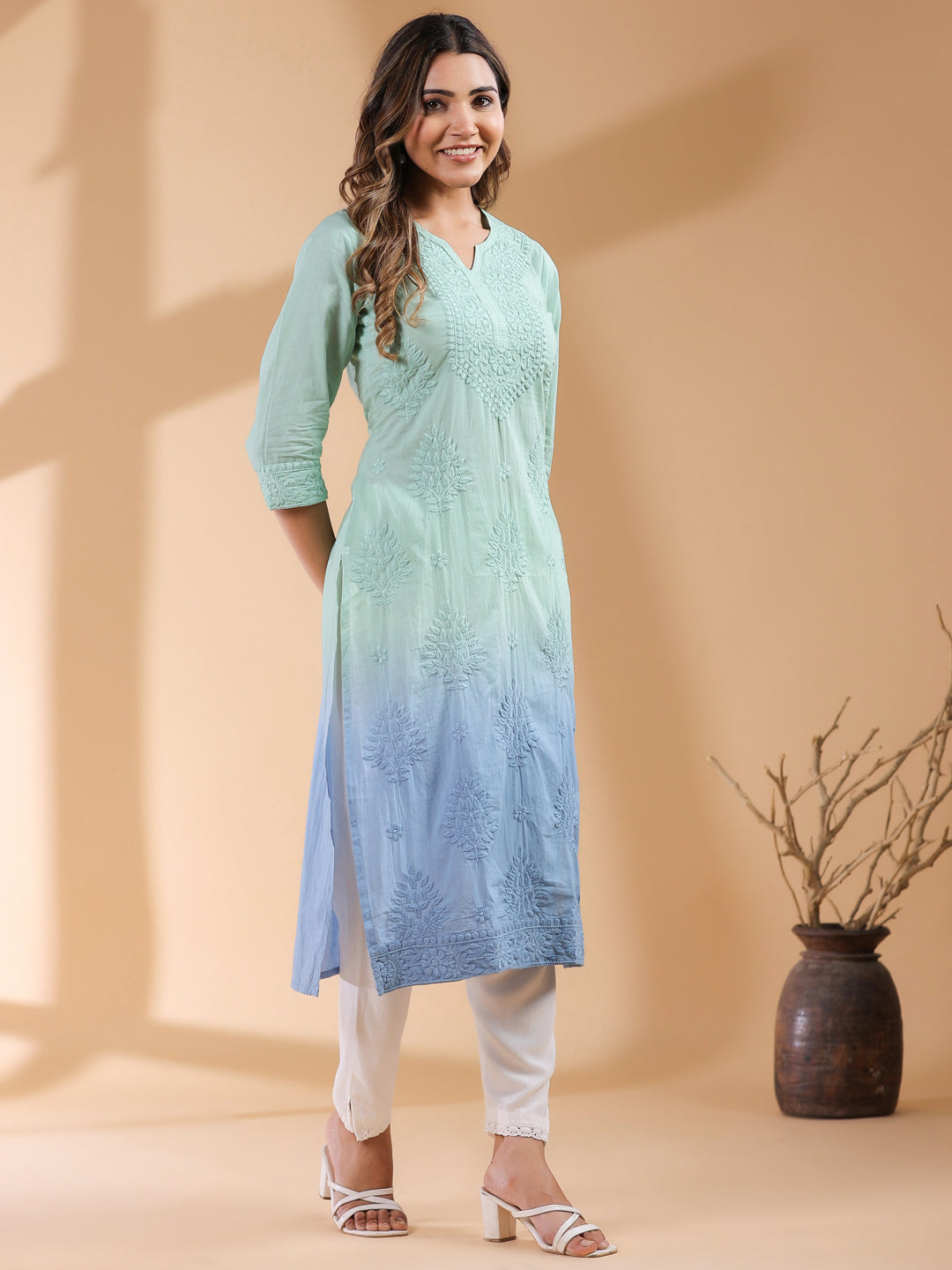 Janasya Bright Cotton Ombre Straight Kurta - Distacart